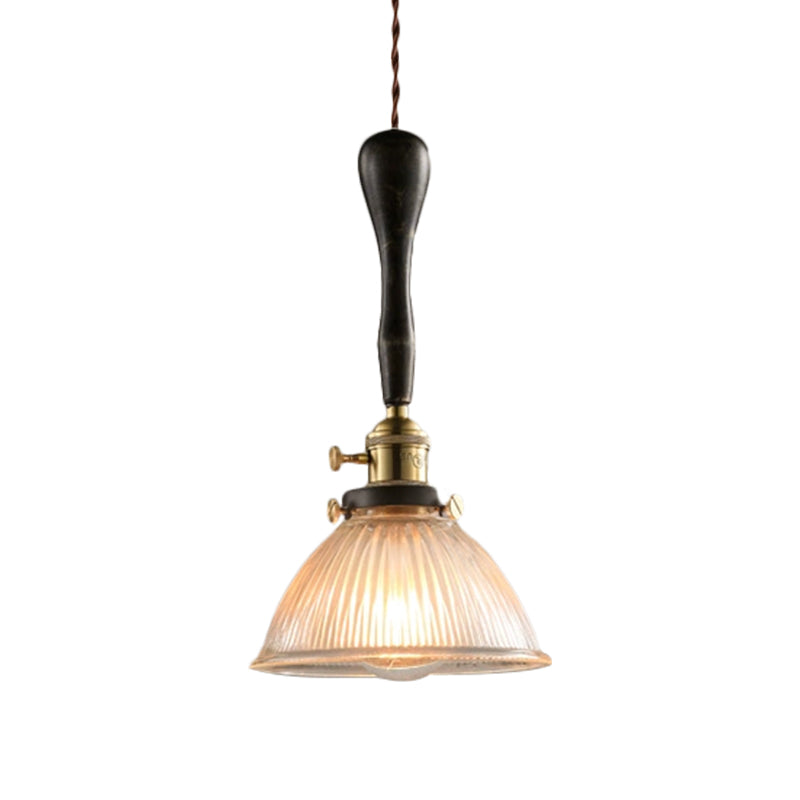 Clear Dome Ceiling Light Industrial Ribbed Glass 1 Light Living Room Pendant Lighting Fixture Clearhalo 'Ceiling Lights' 'Chandeliers' 'Glass shade' 'Glass' 'Industrial Pendants' 'Industrial' 'Middle Century Pendants' 'Pendant Lights' 'Pendants' 'Tiffany' Lighting' 1959605