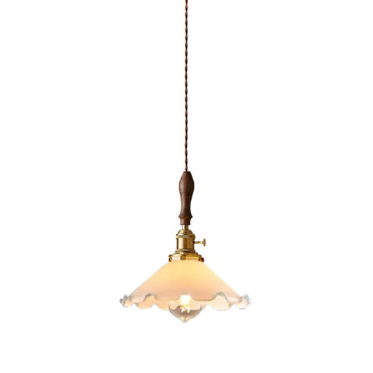 Farmhouse Scalloped Pendant Lamp 1 Light White Glass Hanging Light Fixture in Brass Clearhalo 'Ceiling Lights' 'Chandeliers' 'Glass shade' 'Glass' 'Industrial Pendants' 'Industrial' 'Middle Century Pendants' 'Pendant Lights' 'Pendants' 'Tiffany' Lighting' 1959610