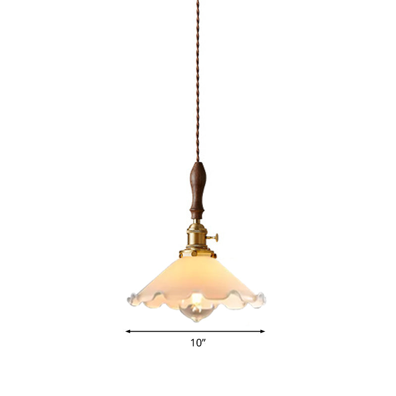 Farmhouse Scalloped Pendant Lamp 1 Light White Glass Hanging Light Fixture in Brass Clearhalo 'Ceiling Lights' 'Chandeliers' 'Glass shade' 'Glass' 'Industrial Pendants' 'Industrial' 'Middle Century Pendants' 'Pendant Lights' 'Pendants' 'Tiffany' Lighting' 1959611