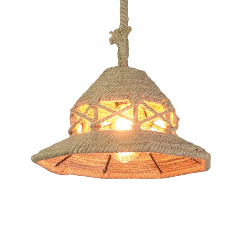 Vintage Globe/Bowl Shade Hanging Lamp 1 Light Hemp Rope Suspension Light in Beige for Coffee Shop Clearhalo 'Ceiling Lights' 'Industrial Pendants' 'Industrial' 'Middle Century Pendants' 'Pendant Lights' 'Pendants' 'Tiffany' Lighting' 1959635