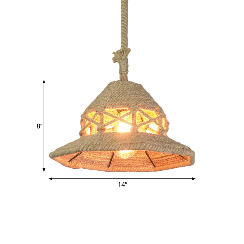 Vintage Globe/Bowl Shade Hanging Lamp 1 Light Hemp Rope Suspension Light in Beige for Coffee Shop Clearhalo 'Ceiling Lights' 'Industrial Pendants' 'Industrial' 'Middle Century Pendants' 'Pendant Lights' 'Pendants' 'Tiffany' Lighting' 1959636