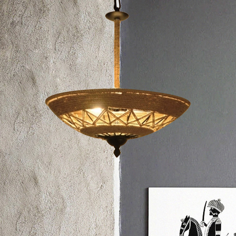 Vintage Globe/Bowl Shade Hanging Lamp 1 Light Hemp Rope Suspension Light in Beige for Coffee Shop Clearhalo 'Ceiling Lights' 'Industrial Pendants' 'Industrial' 'Middle Century Pendants' 'Pendant Lights' 'Pendants' 'Tiffany' Lighting' 1959639