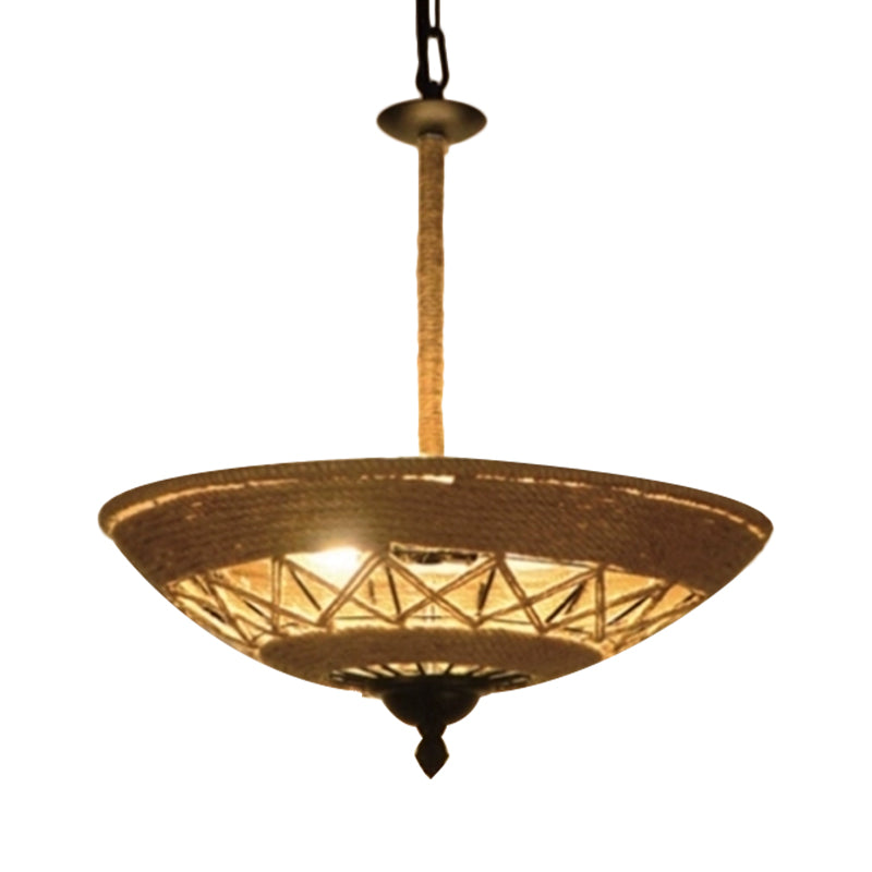 Vintage Globe/Bowl Shade Hanging Lamp 1 Light Hemp Rope Suspension Light in Beige for Coffee Shop Clearhalo 'Ceiling Lights' 'Industrial Pendants' 'Industrial' 'Middle Century Pendants' 'Pendant Lights' 'Pendants' 'Tiffany' Lighting' 1959640