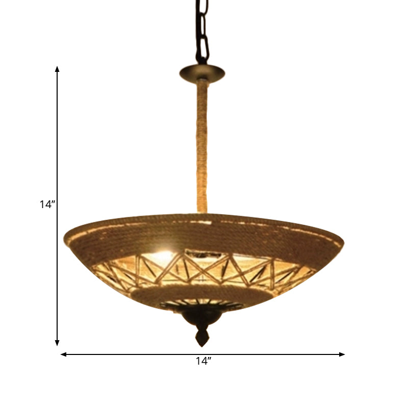 Vintage Globe/Bowl Shade Hanging Lamp 1 Light Hemp Rope Suspension Light in Beige for Coffee Shop Clearhalo 'Ceiling Lights' 'Industrial Pendants' 'Industrial' 'Middle Century Pendants' 'Pendant Lights' 'Pendants' 'Tiffany' Lighting' 1959641