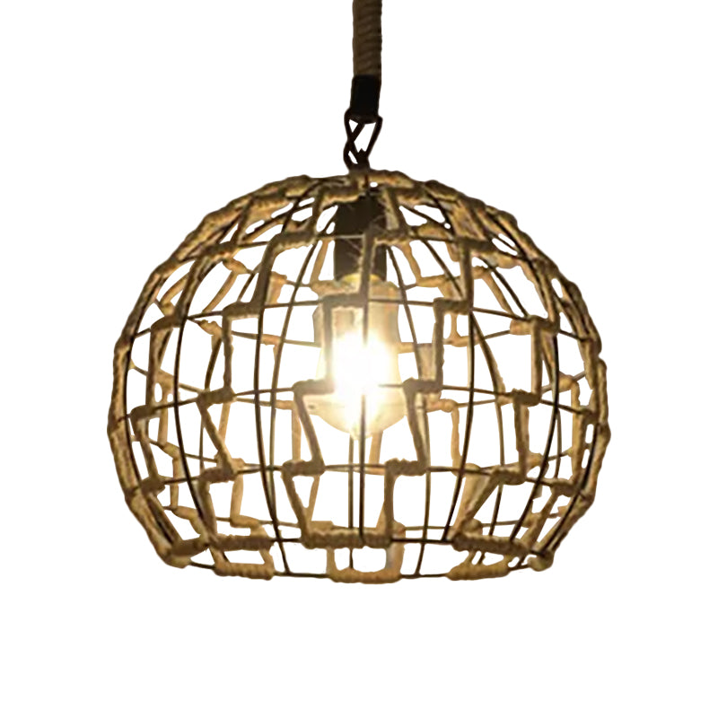 Vintage Globe/Bowl Shade Hanging Lamp 1 Light Hemp Rope Suspension Light in Beige for Coffee Shop Clearhalo 'Ceiling Lights' 'Industrial Pendants' 'Industrial' 'Middle Century Pendants' 'Pendant Lights' 'Pendants' 'Tiffany' Lighting' 1959650