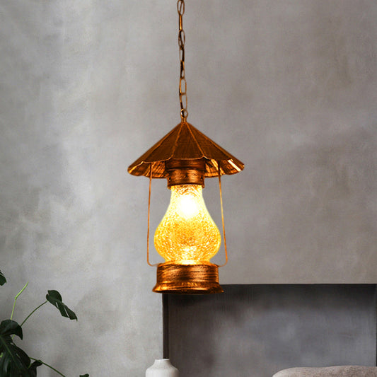 Farmhouse Lantern Pendant Lamp Single-Bulb Crackle Glass Hanging Light Fixture in Yellow/White for Coffee Shop Yellow Clearhalo 'Art Deco Pendants' 'Cast Iron' 'Ceiling Lights' 'Ceramic' 'Crystal' 'Industrial Pendants' 'Industrial' 'Metal' 'Middle Century Pendants' 'Pendant Lights' 'Pendants' 'Tiffany' Lighting' 1959657