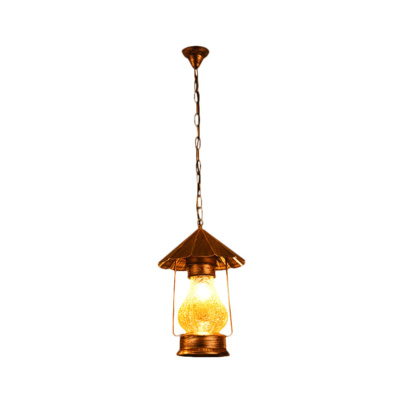 Farmhouse Lantern Pendant Lamp Single-Bulb Crackle Glass Hanging Light Fixture in Yellow/White for Coffee Shop Clearhalo 'Art Deco Pendants' 'Cast Iron' 'Ceiling Lights' 'Ceramic' 'Crystal' 'Industrial Pendants' 'Industrial' 'Metal' 'Middle Century Pendants' 'Pendant Lights' 'Pendants' 'Tiffany' Lighting' 1959660