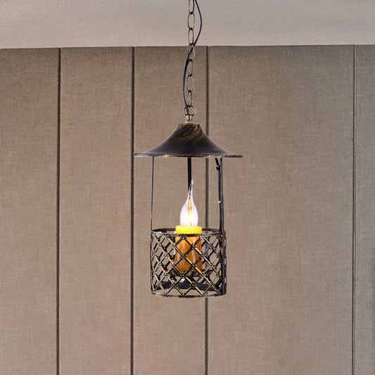 Brass Flat Pendant Lighting Fixture Industrial Metal 1 Bulb Living Room Hanging Lamp with Cylindrical Cage Shade Clearhalo 'Art Deco Pendants' 'Cast Iron' 'Ceiling Lights' 'Ceramic' 'Crystal' 'Industrial Pendants' 'Industrial' 'Metal' 'Middle Century Pendants' 'Pendant Lights' 'Pendants' 'Tiffany' Lighting' 1959704