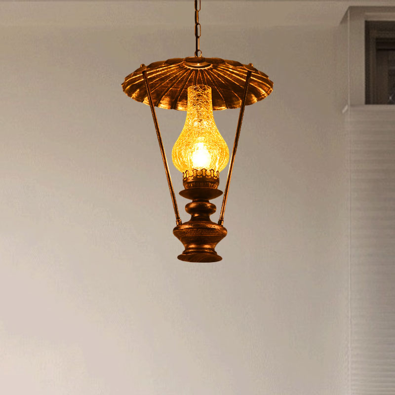 1 Light Hanging Ceiling Light with Lantern Crackle Glass Industrial Living Room Pendant Lighting Clearhalo 'Art Deco Pendants' 'Cast Iron' 'Ceiling Lights' 'Ceramic' 'Crystal' 'Industrial Pendants' 'Industrial' 'Metal' 'Middle Century Pendants' 'Pendant Lights' 'Pendants' 'Tiffany' Lighting' 1959708