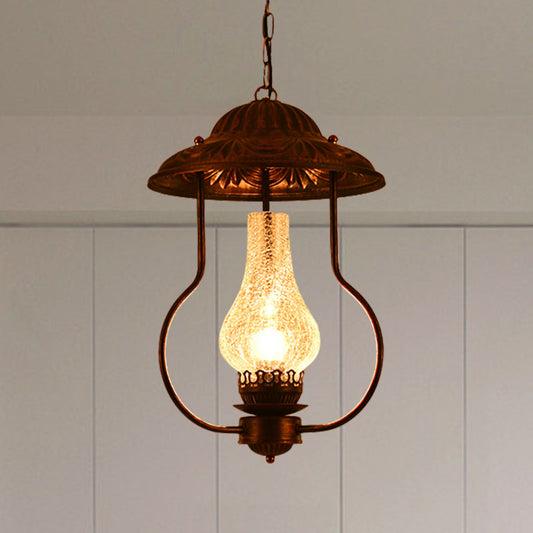 1 Light Pendant Lighting Industrial Lantern Clear Crackle Glass Hanging Ceiling Light in Bronze Clearhalo 'Art Deco Pendants' 'Cast Iron' 'Ceiling Lights' 'Ceramic' 'Crystal' 'Industrial Pendants' 'Industrial' 'Metal' 'Middle Century Pendants' 'Pendant Lights' 'Pendants' 'Tiffany' Lighting' 1959714
