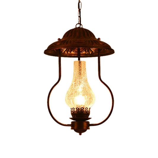 1 Light Pendant Lighting Industrial Lantern Clear Crackle Glass Hanging Ceiling Light in Bronze Clearhalo 'Art Deco Pendants' 'Cast Iron' 'Ceiling Lights' 'Ceramic' 'Crystal' 'Industrial Pendants' 'Industrial' 'Metal' 'Middle Century Pendants' 'Pendant Lights' 'Pendants' 'Tiffany' Lighting' 1959715