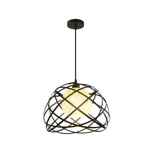 Wire Cage Metal Pendant Light Industrial 1 Light Dining Room Hanging Lamp with Dome Shade in Black Clearhalo 'Art Deco Pendants' 'Black' 'Cast Iron' 'Ceiling Lights' 'Ceramic' 'Crystal' 'Industrial Pendants' 'Industrial' 'Metal' 'Middle Century Pendants' 'Pendant Lights' 'Pendants' 'Rustic Pendants' 'Tiffany' Lighting' 1959755