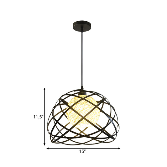 Wire Cage Metal Pendant Light Industrial 1 Light Dining Room Hanging Lamp with Dome Shade in Black Clearhalo 'Art Deco Pendants' 'Black' 'Cast Iron' 'Ceiling Lights' 'Ceramic' 'Crystal' 'Industrial Pendants' 'Industrial' 'Metal' 'Middle Century Pendants' 'Pendant Lights' 'Pendants' 'Rustic Pendants' 'Tiffany' Lighting' 1959756
