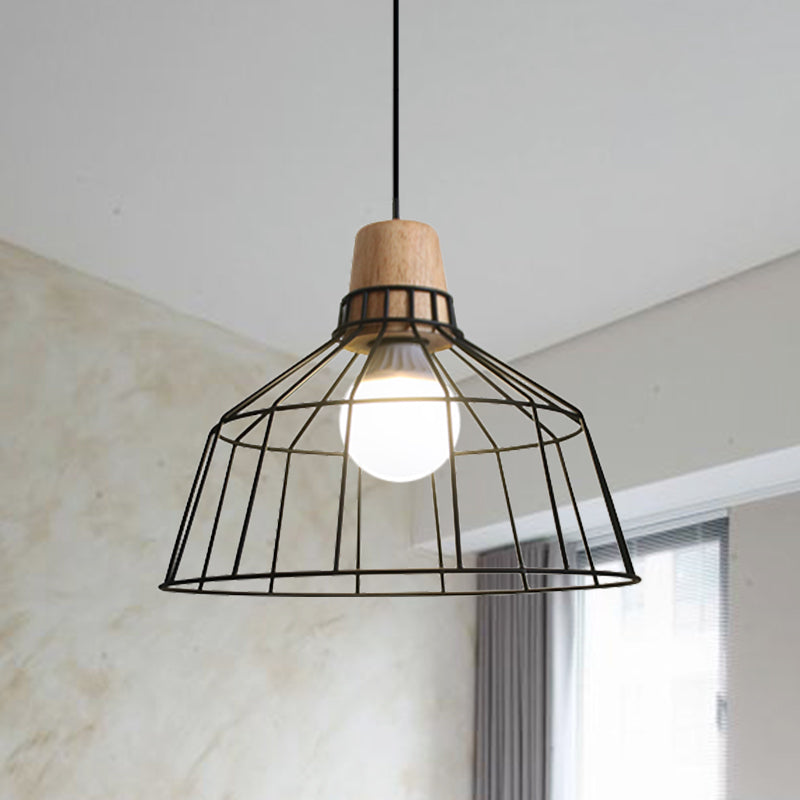 Metal Wire Cage Pendant Light Industrial 1 Light Kitchen Hanging Lamp with Bottle/Barn Shade and Cord Black Barn Clearhalo 'Art Deco Pendants' 'Black' 'Cast Iron' 'Ceiling Lights' 'Ceramic' 'Crystal' 'Industrial Pendants' 'Industrial' 'Metal' 'Middle Century Pendants' 'Pendant Lights' 'Pendants' 'Rustic Pendants' 'Tiffany' Lighting' 1959757