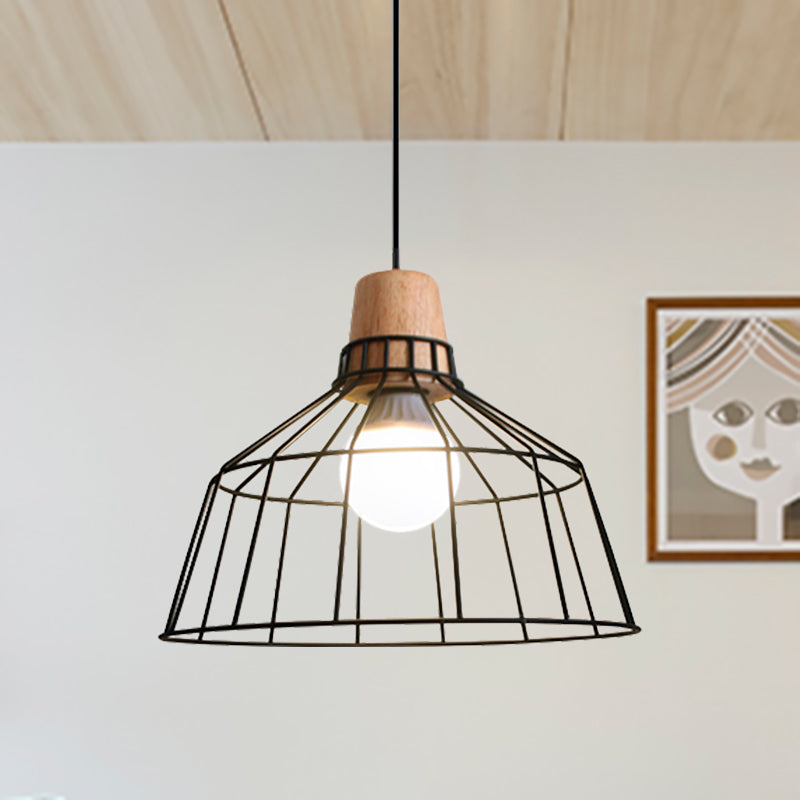 Metal Wire Cage Pendant Light Industrial 1 Light Kitchen Hanging Lamp with Bottle/Barn Shade and Cord Clearhalo 'Art Deco Pendants' 'Black' 'Cast Iron' 'Ceiling Lights' 'Ceramic' 'Crystal' 'Industrial Pendants' 'Industrial' 'Metal' 'Middle Century Pendants' 'Pendant Lights' 'Pendants' 'Rustic Pendants' 'Tiffany' Lighting' 1959759