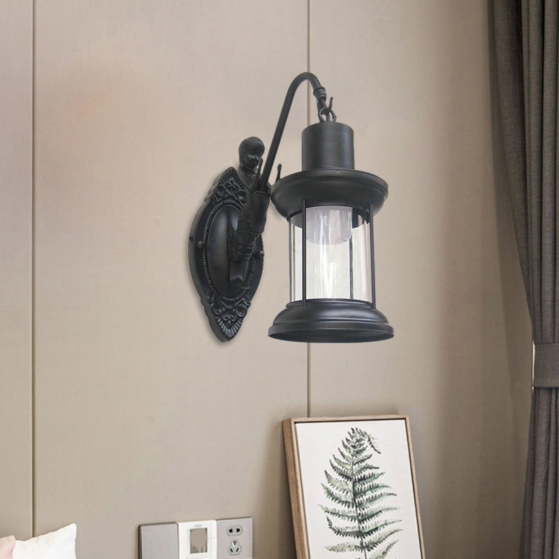 Clear Glass Black/Bronze/Copper Sconce Light Kerosene 1-Light Vintage Style Wall Lamp Fixture for Outdoor Clearhalo 'Art deco wall lights' 'Cast Iron' 'Glass' 'Industrial wall lights' 'Industrial' 'Middle century wall lights' 'Modern' 'Rustic wall lights' 'Tiffany' 'Traditional wall lights' 'Wall Lamps & Sconces' 'Wall Lights' Lighting' 1959893