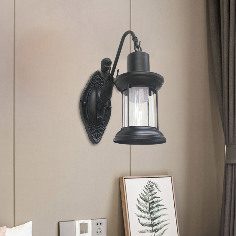 Clear Glass Black/Bronze/Copper Sconce Light Kerosene 1-Light Vintage Style Wall Lamp Fixture for Outdoor Clearhalo 'Art deco wall lights' 'Cast Iron' 'Glass' 'Industrial wall lights' 'Industrial' 'Middle century wall lights' 'Modern' 'Rustic wall lights' 'Tiffany' 'Traditional wall lights' 'Wall Lamps & Sconces' 'Wall Lights' Lighting' 1959893