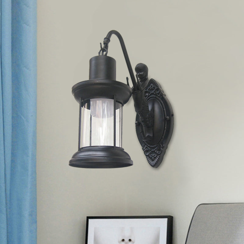 Clear Glass Black/Bronze/Copper Sconce Light Kerosene 1-Light Vintage Style Wall Lamp Fixture for Outdoor Clearhalo 'Art deco wall lights' 'Cast Iron' 'Glass' 'Industrial wall lights' 'Industrial' 'Middle century wall lights' 'Modern' 'Rustic wall lights' 'Tiffany' 'Traditional wall lights' 'Wall Lamps & Sconces' 'Wall Lights' Lighting' 1959894