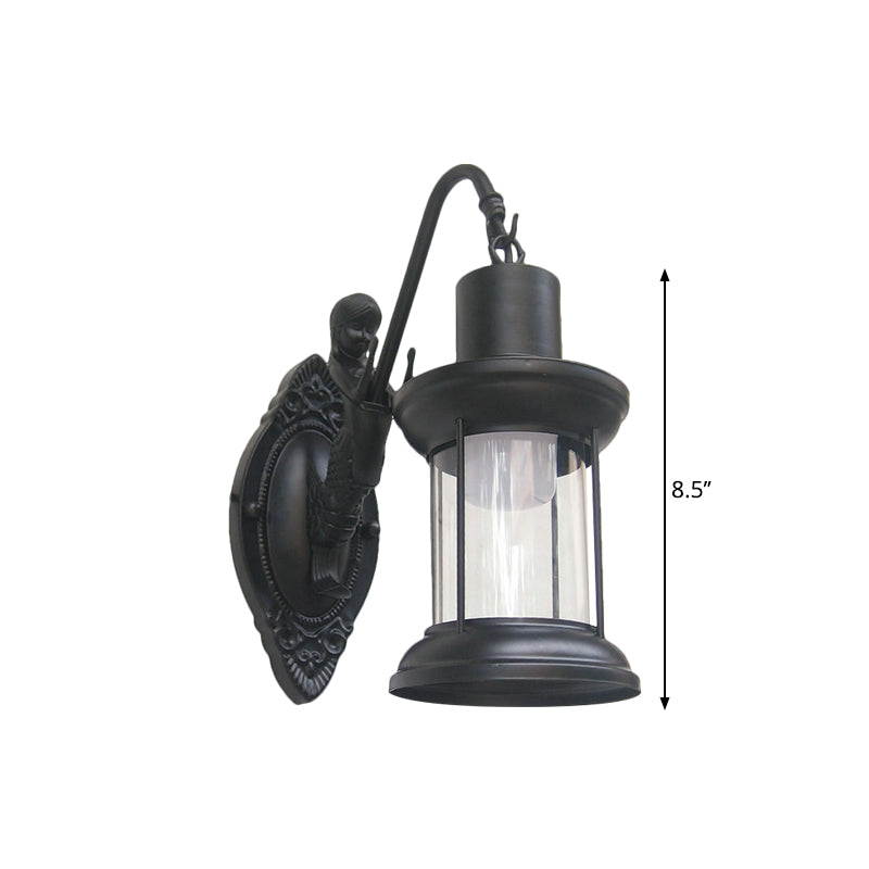 Clear Glass Black/Bronze/Copper Sconce Light Kerosene 1-Light Vintage Style Wall Lamp Fixture for Outdoor Clearhalo 'Art deco wall lights' 'Cast Iron' 'Glass' 'Industrial wall lights' 'Industrial' 'Middle century wall lights' 'Modern' 'Rustic wall lights' 'Tiffany' 'Traditional wall lights' 'Wall Lamps & Sconces' 'Wall Lights' Lighting' 1959896