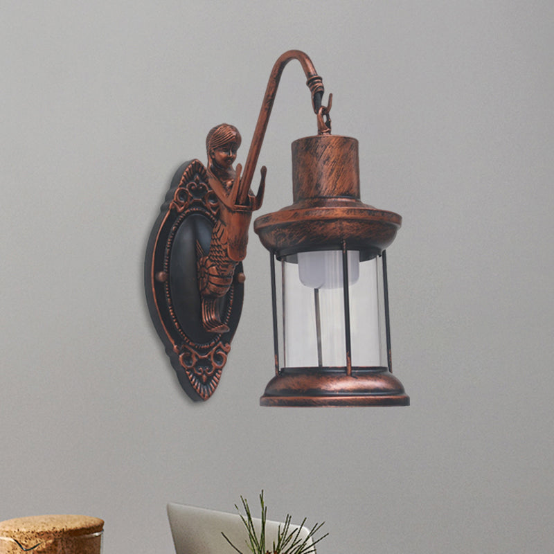 Clear Glass Black/Bronze/Copper Sconce Light Kerosene 1-Light Vintage Style Wall Lamp Fixture for Outdoor Copper Clearhalo 'Art deco wall lights' 'Cast Iron' 'Glass' 'Industrial wall lights' 'Industrial' 'Middle century wall lights' 'Modern' 'Rustic wall lights' 'Tiffany' 'Traditional wall lights' 'Wall Lamps & Sconces' 'Wall Lights' Lighting' 1959902