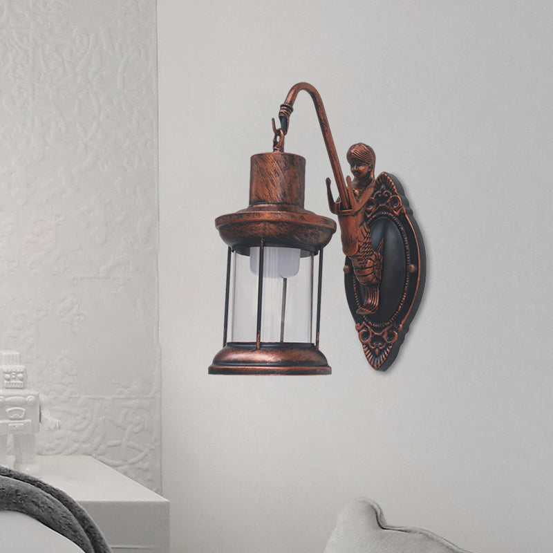Clear Glass Black/Bronze/Copper Sconce Light Kerosene 1-Light Vintage Style Wall Lamp Fixture for Outdoor Clearhalo 'Art deco wall lights' 'Cast Iron' 'Glass' 'Industrial wall lights' 'Industrial' 'Middle century wall lights' 'Modern' 'Rustic wall lights' 'Tiffany' 'Traditional wall lights' 'Wall Lamps & Sconces' 'Wall Lights' Lighting' 1959904