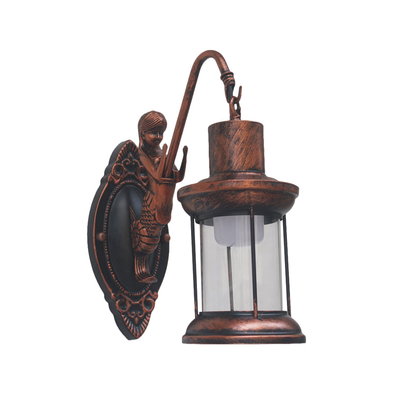 Clear Glass Black/Bronze/Copper Sconce Light Kerosene 1-Light Vintage Style Wall Lamp Fixture for Outdoor Clearhalo 'Art deco wall lights' 'Cast Iron' 'Glass' 'Industrial wall lights' 'Industrial' 'Middle century wall lights' 'Modern' 'Rustic wall lights' 'Tiffany' 'Traditional wall lights' 'Wall Lamps & Sconces' 'Wall Lights' Lighting' 1959905