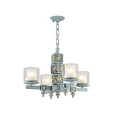 Cartoon Cylinder Pendant Lamp with Shell Deco Metal 4 Lights Blue Chandelier for Kindergarten Clearhalo 'Ceiling Lights' 'Chandeliers' Lighting' options 195994