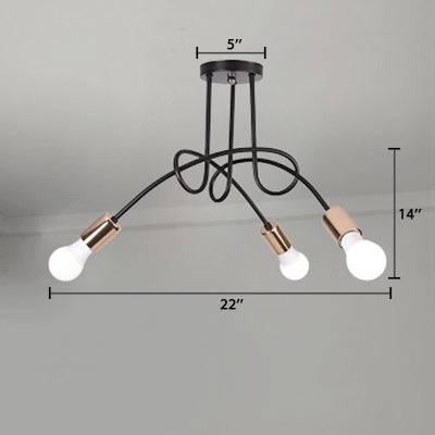 Twisted Metallic Semi-Flush Ceiling Light Industrial 3/5 Lights Hallway Semi Flush Pendant Light with Bare Bulb in Black Clearhalo 'Ceiling Lights' 'Close To Ceiling Lights' 'Close to ceiling' 'Semi-flushmount' Lighting' 19601