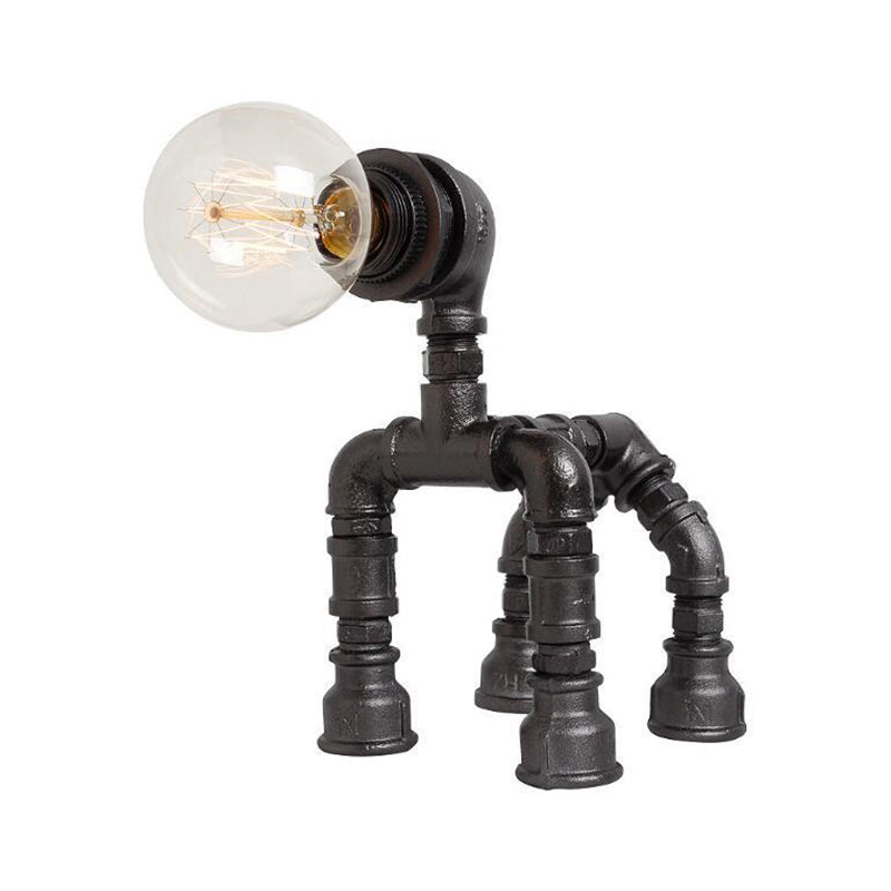 1 Bulb Water Pipe Table Lighting with Dog Design Steampunk Black/Bronze Metallic Table Lamp for Children Bedroom Clearhalo 'Lamps' 'Table Lamps' Lighting' 196020