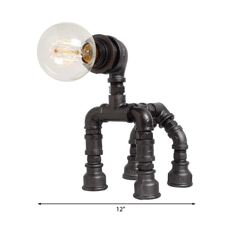 1 Bulb Water Pipe Table Lighting with Dog Design Steampunk Black/Bronze Metallic Table Lamp for Children Bedroom Clearhalo 'Lamps' 'Table Lamps' Lighting' 196021