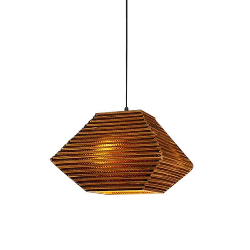 1 Bulb Bistro Pendant Lighting Rustic Brown Pendulum Light with Geometric/Cylinder/Bellied Corrugated Paper Shade Clearhalo 'Ceiling Lights' 'Modern Pendants' 'Modern' 'Pendant Lights' 'Pendants' Lighting' 1960216