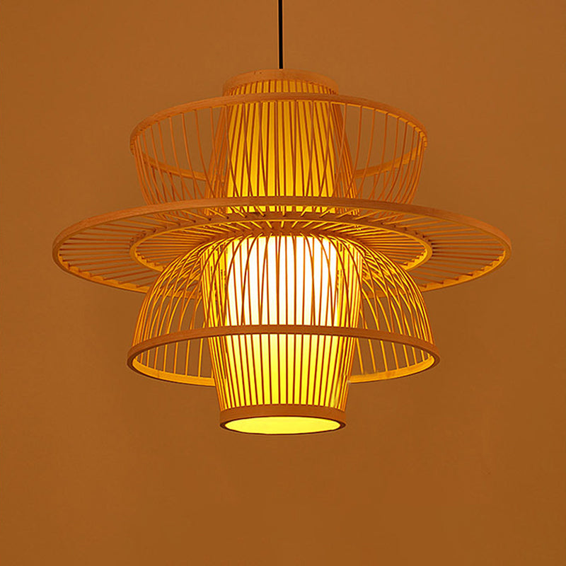 Teardrop/Bubbling/3-Shade Pendant Light Kit Chinese Style Bamboo 1-Light Beige Ceiling Hanging Lantern Clearhalo 'Ceiling Lights' 'Modern Pendants' 'Modern' 'Pendant Lights' 'Pendants' Lighting' 1960229