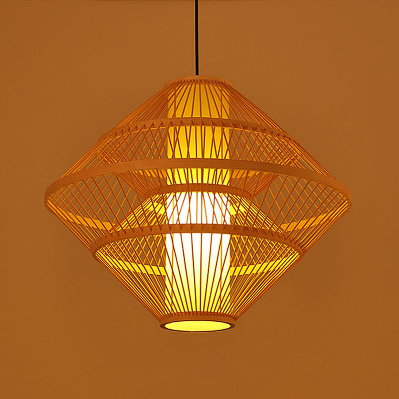 Teardrop/Bubbling/3-Shade Pendant Light Kit Chinese Style Bamboo 1-Light Beige Ceiling Hanging Lantern Clearhalo 'Ceiling Lights' 'Modern Pendants' 'Modern' 'Pendant Lights' 'Pendants' Lighting' 1960238