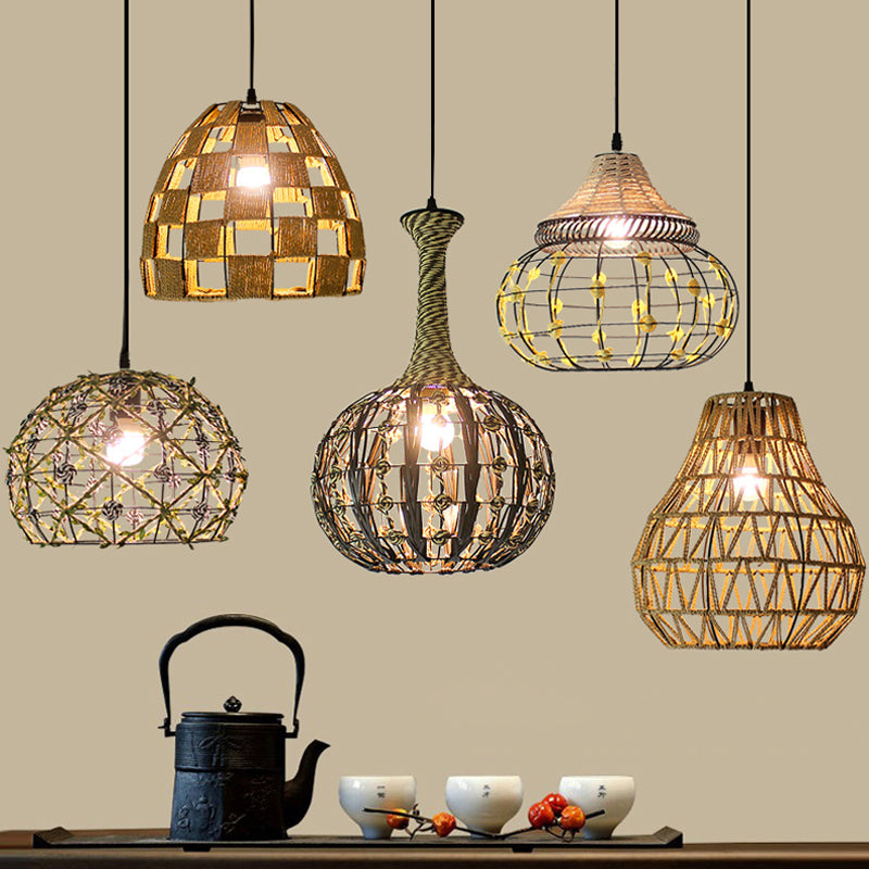 White House/Dome/Bell Hollowed Pendant Lamp Coastal 1-Light Rattan Suspended Lighting Fixture for Dining Room White F Clearhalo 'Ceiling Lights' 'Modern Pendants' 'Modern' 'Pendant Lights' 'Pendants' Lighting' 1960253