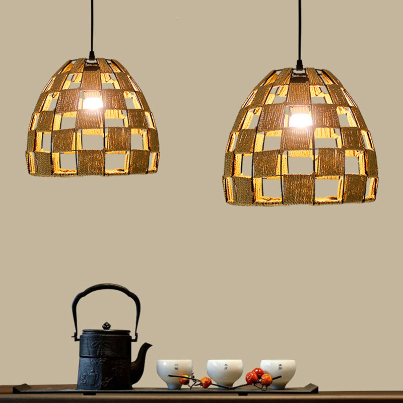 White House/Dome/Bell Hollowed Pendant Lamp Coastal 1-Light Rattan Suspended Lighting Fixture for Dining Room Clearhalo 'Ceiling Lights' 'Modern Pendants' 'Modern' 'Pendant Lights' 'Pendants' Lighting' 1960254