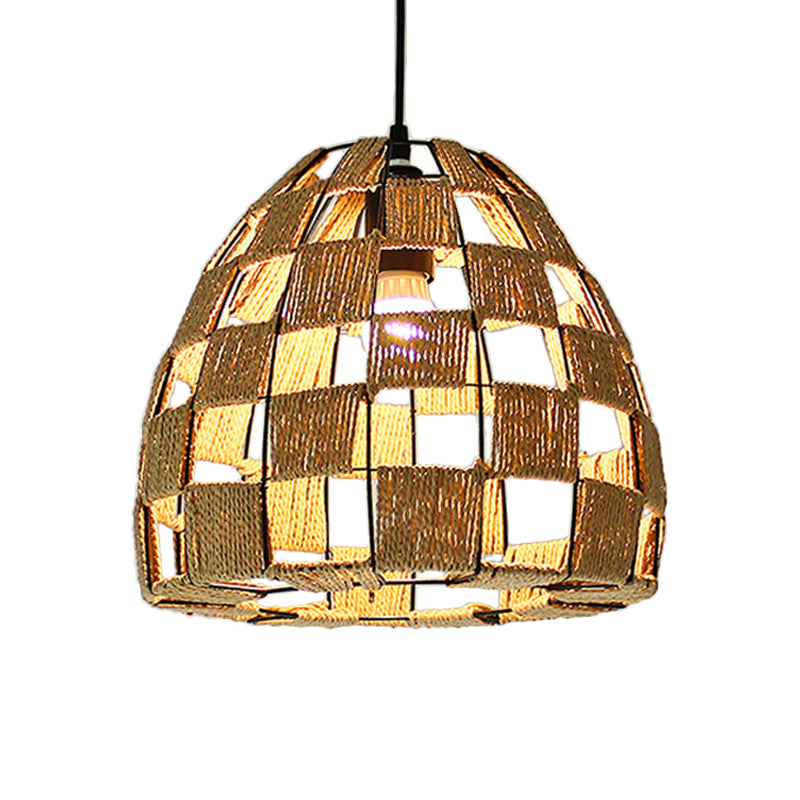 White House/Dome/Bell Hollowed Pendant Lamp Coastal 1-Light Rattan Suspended Lighting Fixture for Dining Room Clearhalo 'Ceiling Lights' 'Modern Pendants' 'Modern' 'Pendant Lights' 'Pendants' Lighting' 1960255