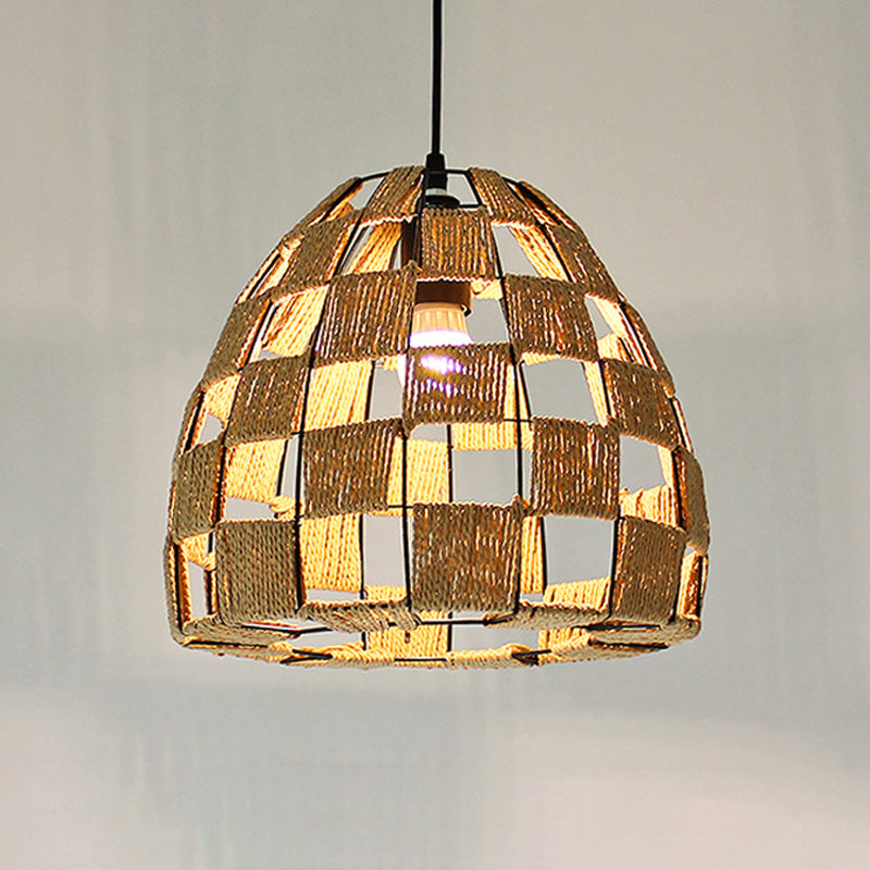 White House/Dome/Bell Hollowed Pendant Lamp Coastal 1-Light Rattan Suspended Lighting Fixture for Dining Room Clearhalo 'Ceiling Lights' 'Modern Pendants' 'Modern' 'Pendant Lights' 'Pendants' Lighting' 1960256