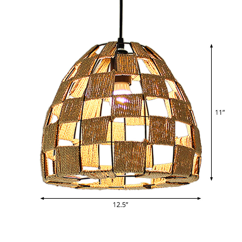 White House/Dome/Bell Hollowed Pendant Lamp Coastal 1-Light Rattan Suspended Lighting Fixture for Dining Room Clearhalo 'Ceiling Lights' 'Modern Pendants' 'Modern' 'Pendant Lights' 'Pendants' Lighting' 1960257