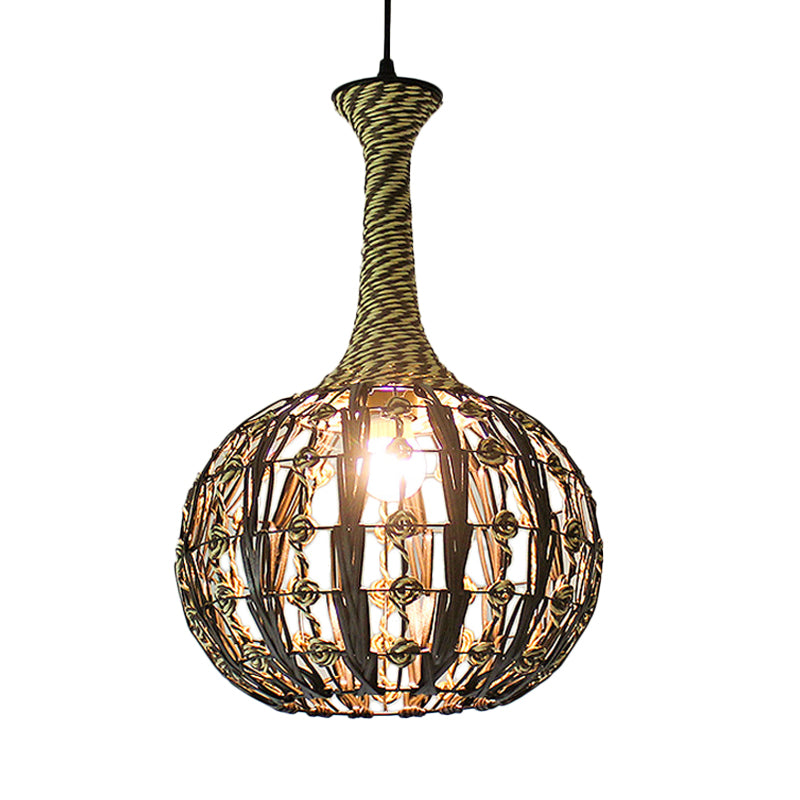 White House/Dome/Bell Hollowed Pendant Lamp Coastal 1-Light Rattan Suspended Lighting Fixture for Dining Room Clearhalo 'Ceiling Lights' 'Modern Pendants' 'Modern' 'Pendant Lights' 'Pendants' Lighting' 1960259