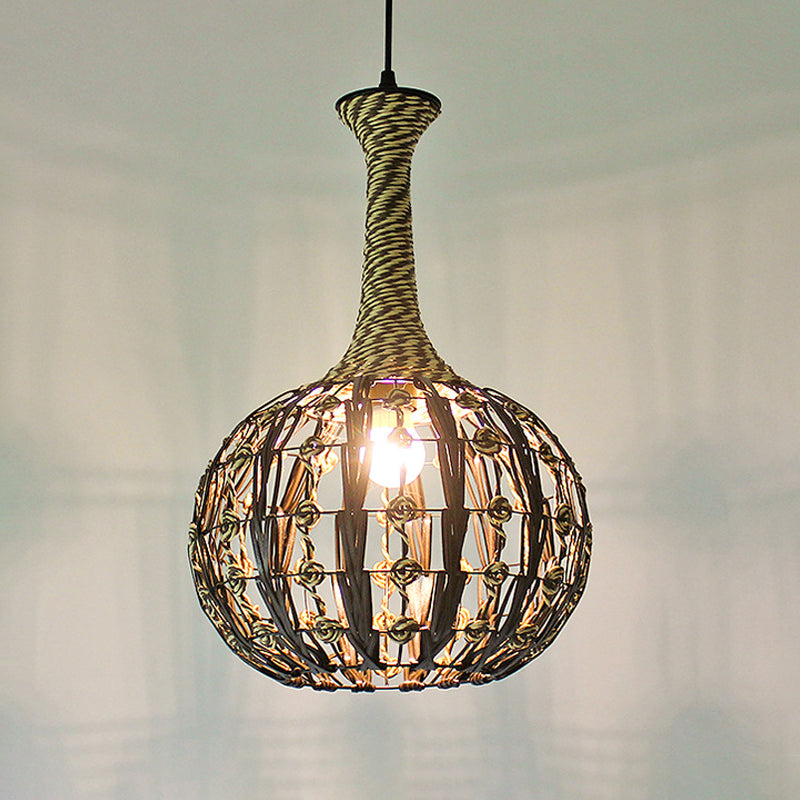 White House/Dome/Bell Hollowed Pendant Lamp Coastal 1-Light Rattan Suspended Lighting Fixture for Dining Room Clearhalo 'Ceiling Lights' 'Modern Pendants' 'Modern' 'Pendant Lights' 'Pendants' Lighting' 1960260