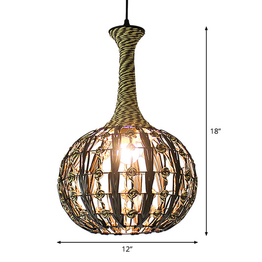 White House/Dome/Bell Hollowed Pendant Lamp Coastal 1-Light Rattan Suspended Lighting Fixture for Dining Room Clearhalo 'Ceiling Lights' 'Modern Pendants' 'Modern' 'Pendant Lights' 'Pendants' Lighting' 1960261
