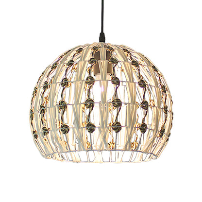 White House/Dome/Bell Hollowed Pendant Lamp Coastal 1-Light Rattan Suspended Lighting Fixture for Dining Room White B Clearhalo 'Ceiling Lights' 'Modern Pendants' 'Modern' 'Pendant Lights' 'Pendants' Lighting' 1960262