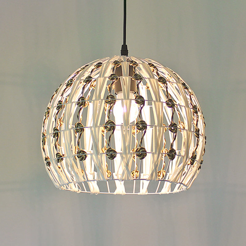 White House/Dome/Bell Hollowed Pendant Lamp Coastal 1-Light Rattan Suspended Lighting Fixture for Dining Room Clearhalo 'Ceiling Lights' 'Modern Pendants' 'Modern' 'Pendant Lights' 'Pendants' Lighting' 1960263