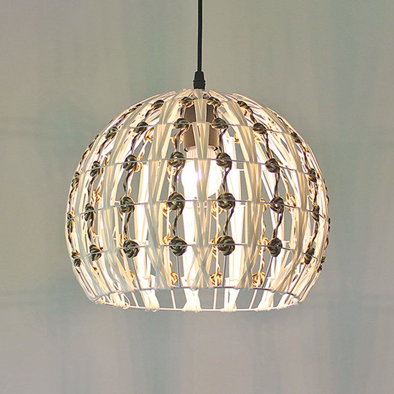White House/Dome/Bell Hollowed Pendant Lamp Coastal 1-Light Rattan Suspended Lighting Fixture for Dining Room Clearhalo 'Ceiling Lights' 'Modern Pendants' 'Modern' 'Pendant Lights' 'Pendants' Lighting' 1960263