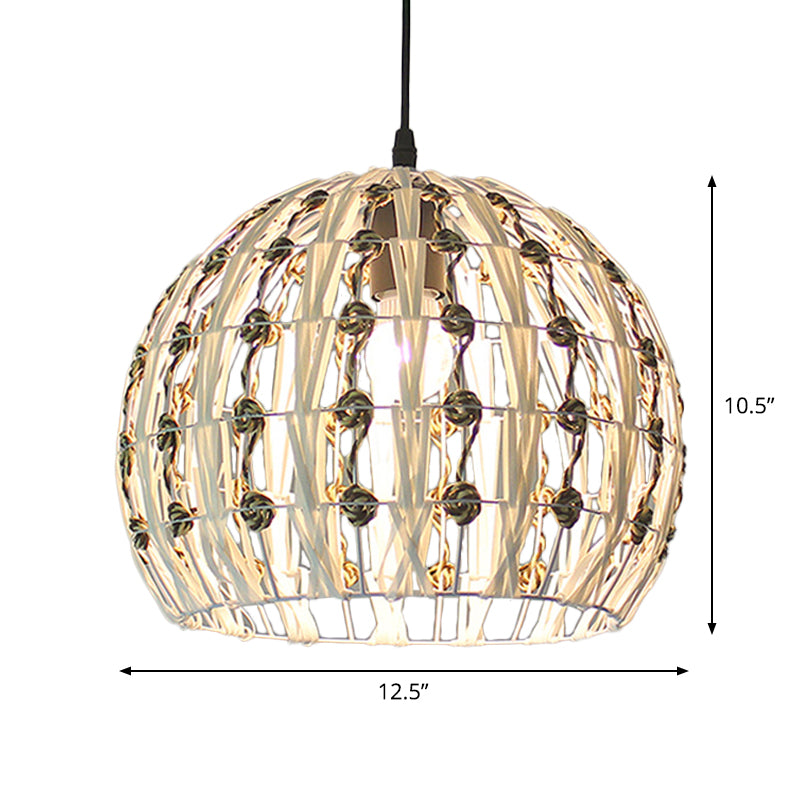 White House/Dome/Bell Hollowed Pendant Lamp Coastal 1-Light Rattan Suspended Lighting Fixture for Dining Room Clearhalo 'Ceiling Lights' 'Modern Pendants' 'Modern' 'Pendant Lights' 'Pendants' Lighting' 1960264