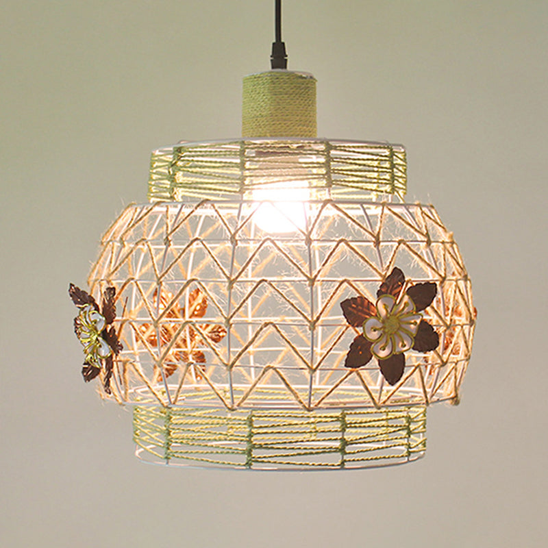 White House/Dome/Bell Hollowed Pendant Lamp Coastal 1-Light Rattan Suspended Lighting Fixture for Dining Room Clearhalo 'Ceiling Lights' 'Modern Pendants' 'Modern' 'Pendant Lights' 'Pendants' Lighting' 1960266