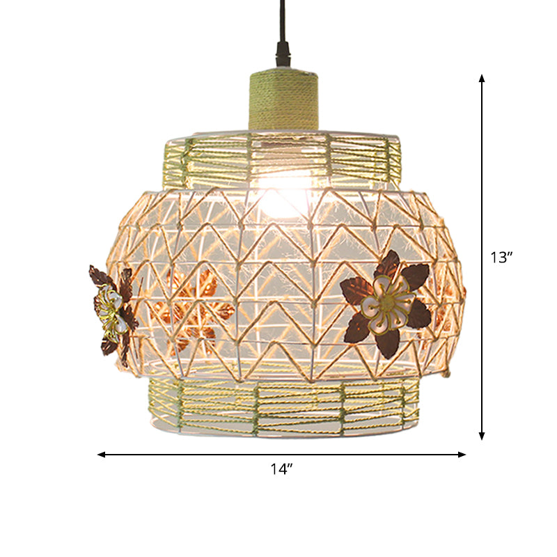 White House/Dome/Bell Hollowed Pendant Lamp Coastal 1-Light Rattan Suspended Lighting Fixture for Dining Room Clearhalo 'Ceiling Lights' 'Modern Pendants' 'Modern' 'Pendant Lights' 'Pendants' Lighting' 1960267