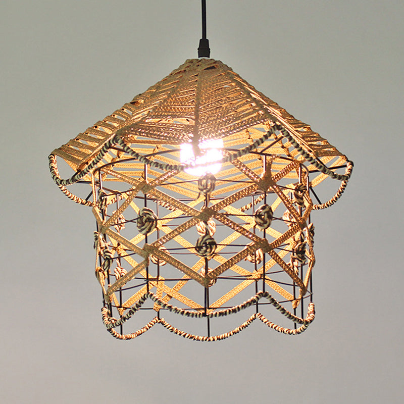 White House/Dome/Bell Hollowed Pendant Lamp Coastal 1-Light Rattan Suspended Lighting Fixture for Dining Room Clearhalo 'Ceiling Lights' 'Modern Pendants' 'Modern' 'Pendant Lights' 'Pendants' Lighting' 1960269