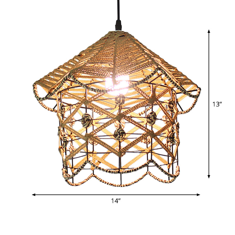 White House/Dome/Bell Hollowed Pendant Lamp Coastal 1-Light Rattan Suspended Lighting Fixture for Dining Room Clearhalo 'Ceiling Lights' 'Modern Pendants' 'Modern' 'Pendant Lights' 'Pendants' Lighting' 1960270