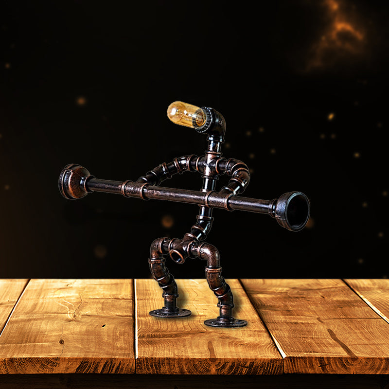 1 Bulb Iron Table Lamp Industrial Vintage Bronze Weight Lifter Design Restaurant Table Lighting with Pipe Clearhalo 'Lamps' 'Table Lamps' Lighting' 196029